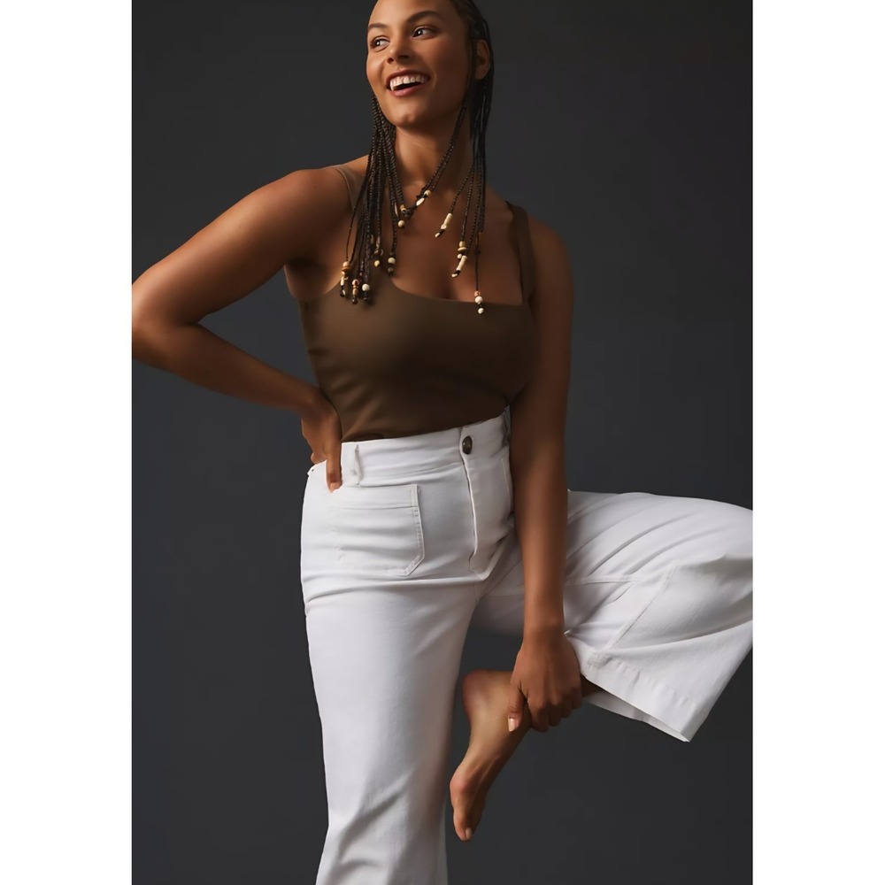 Anthropologie Maeve The Colette Cropped Wide Leg White Jeans Pants Womens 34